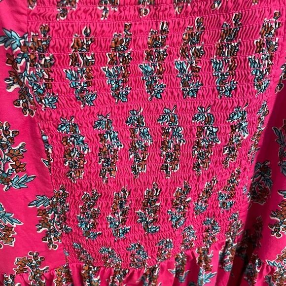 J. Crew Factory Womens Tiered Midi Dress 12 Pink Puff Sleeves Floral Milkmaid - Picture 14 of 14